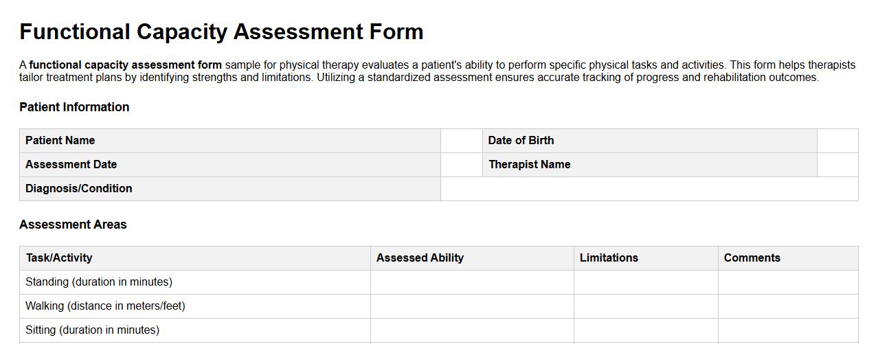 Functional capacity assessment form sample for physical therapy image preview