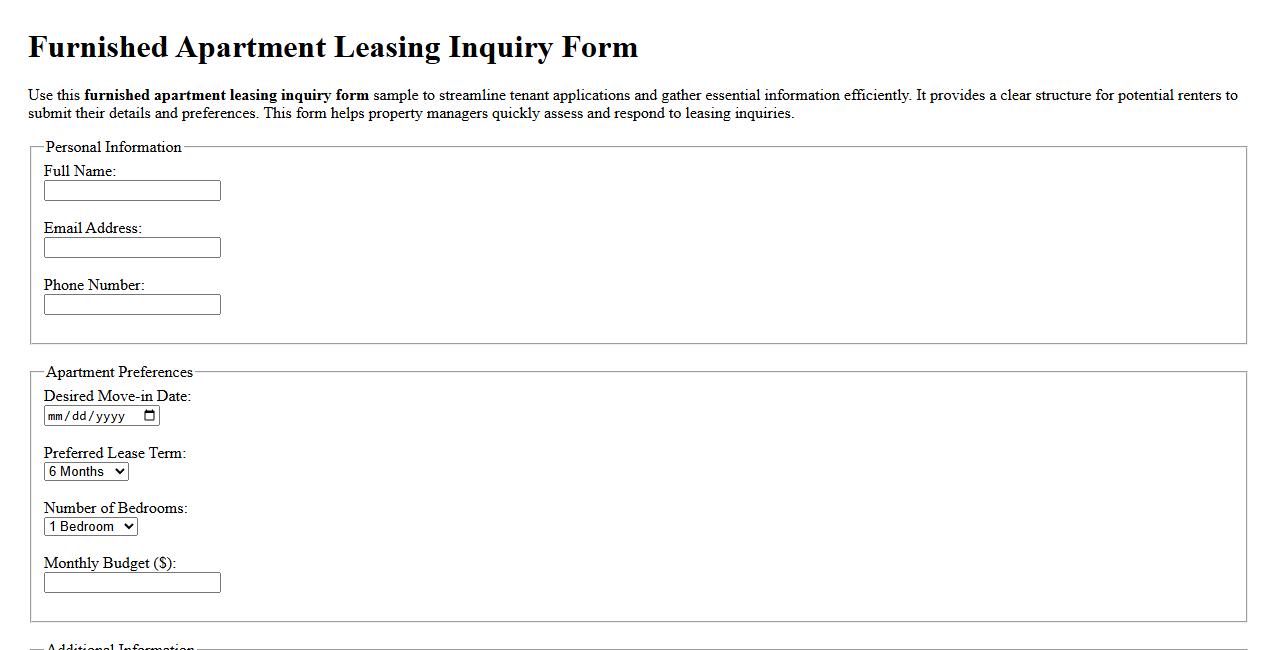 furnished apartment leasing inquiry form sample image preview
