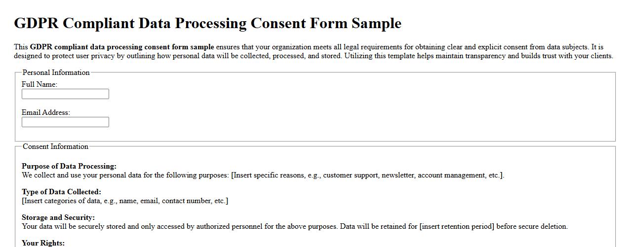 GDPR compliant data processing consent form sample image preview