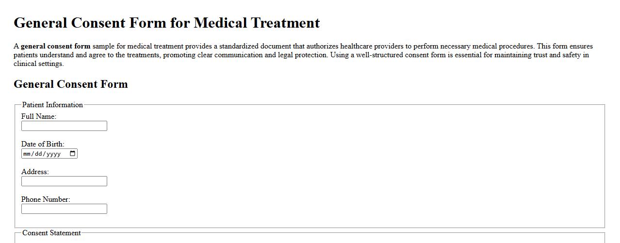 general consent form sample for medical treatment image preview