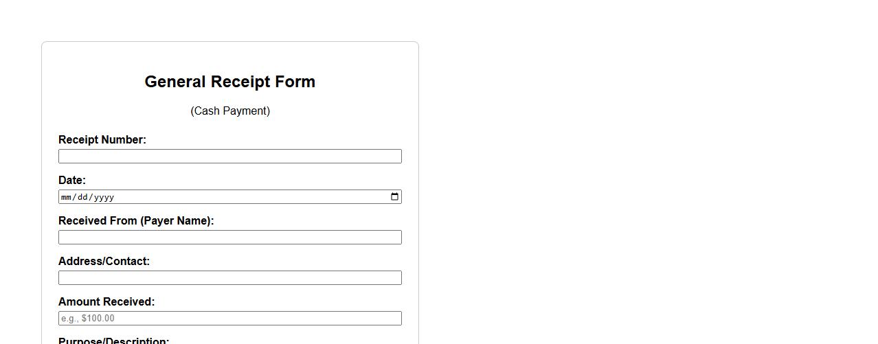 general receipt form sample for cash payment image preview