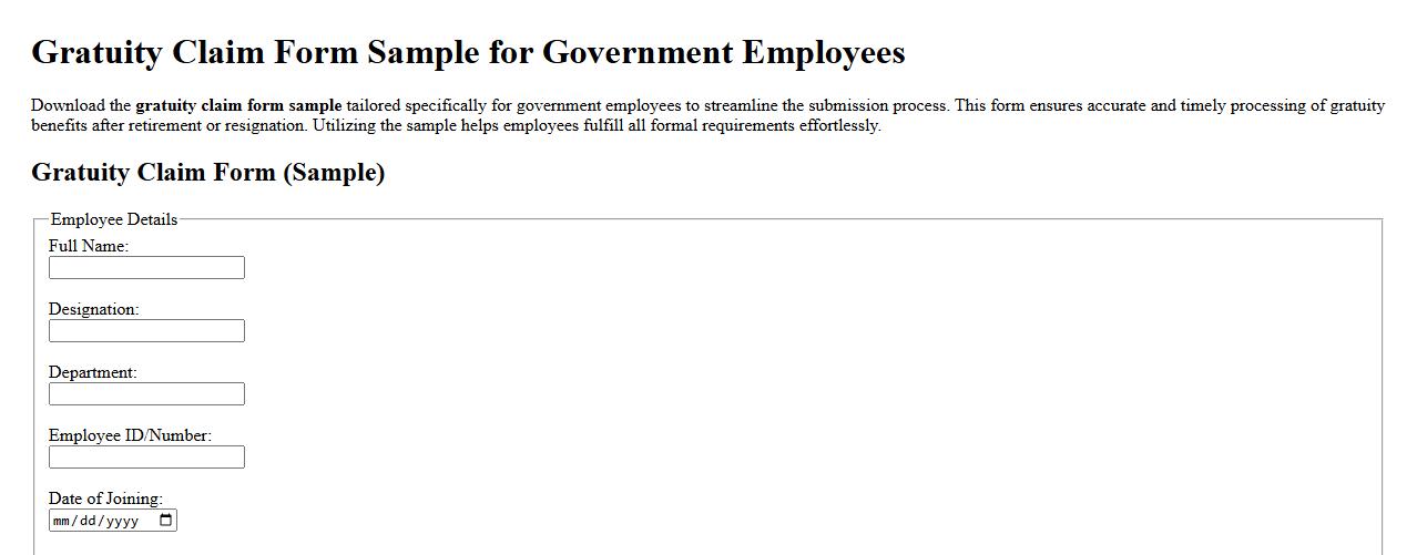 Gratuity claim form sample for government employees image preview