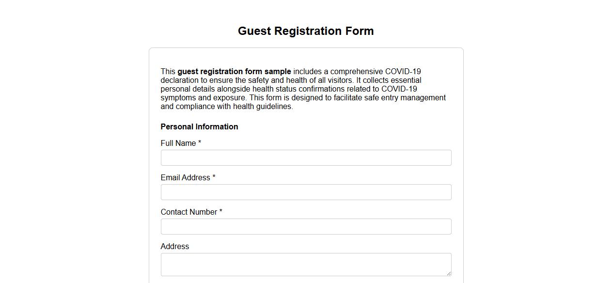 guest registration form sample with COVID-19 declaration image preview