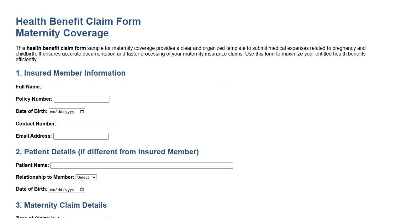 health benefit claim form sample for maternity coverage image preview