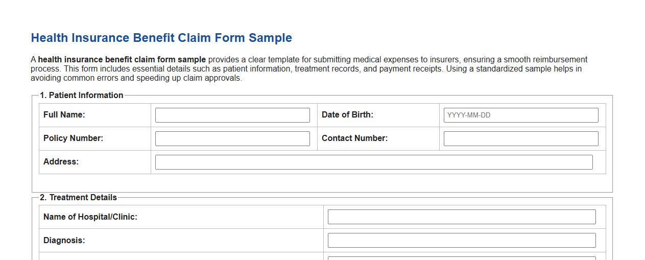 health insurance benefit claim form sample image preview