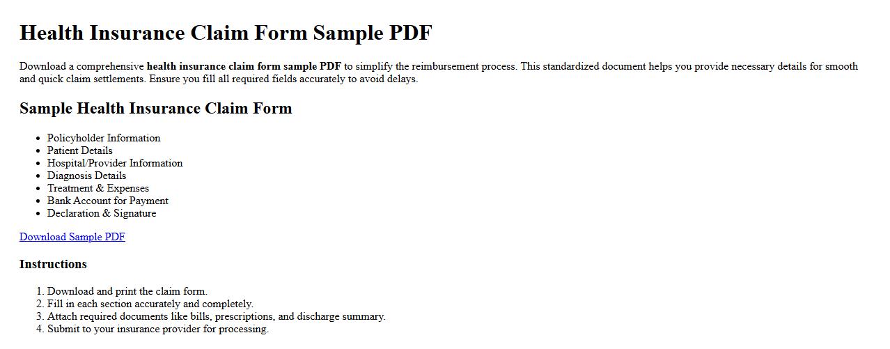 health insurance claim form sample pdf image preview