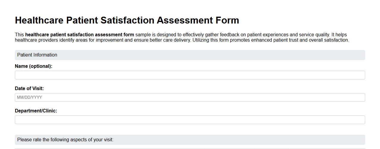 healthcare patient customer satisfaction assessment form sample image preview