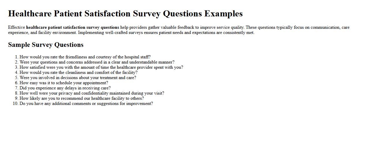 Healthcare patient satisfaction survey questions examples image preview