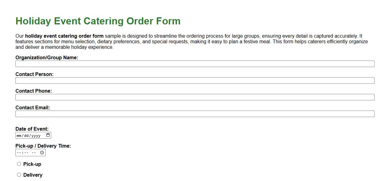 holiday event catering order form sample for large groups image preview