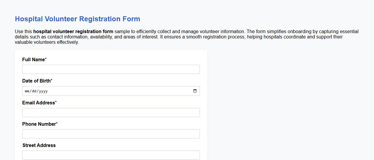 hospital volunteer registration form sample image preview