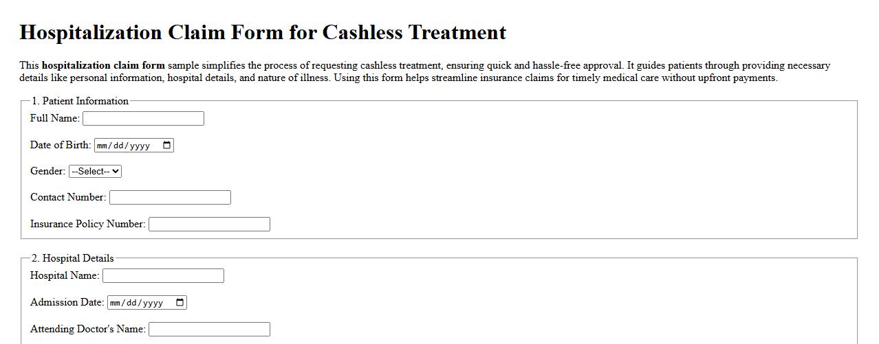 Hospitalization claim form sample for cashless treatment image preview