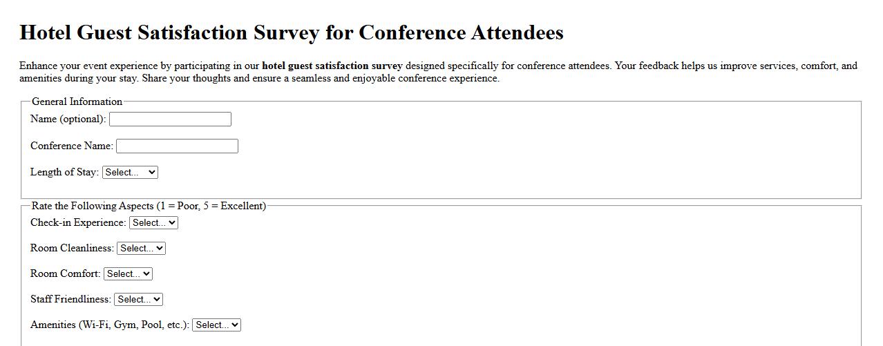 Hotel guest satisfaction survey for conference attendees image preview