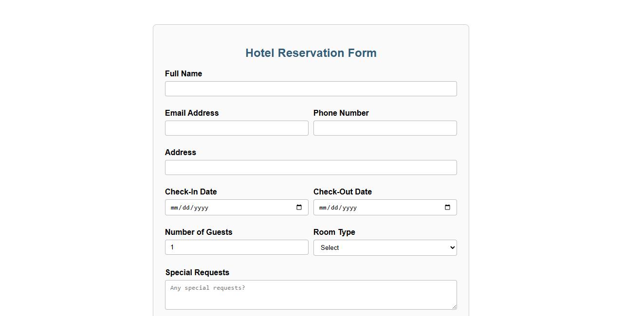 Hotel reservation form sample with payment details image preview