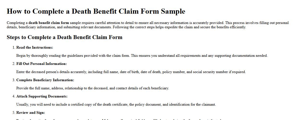 How to complete a death benefit claim form sample image preview