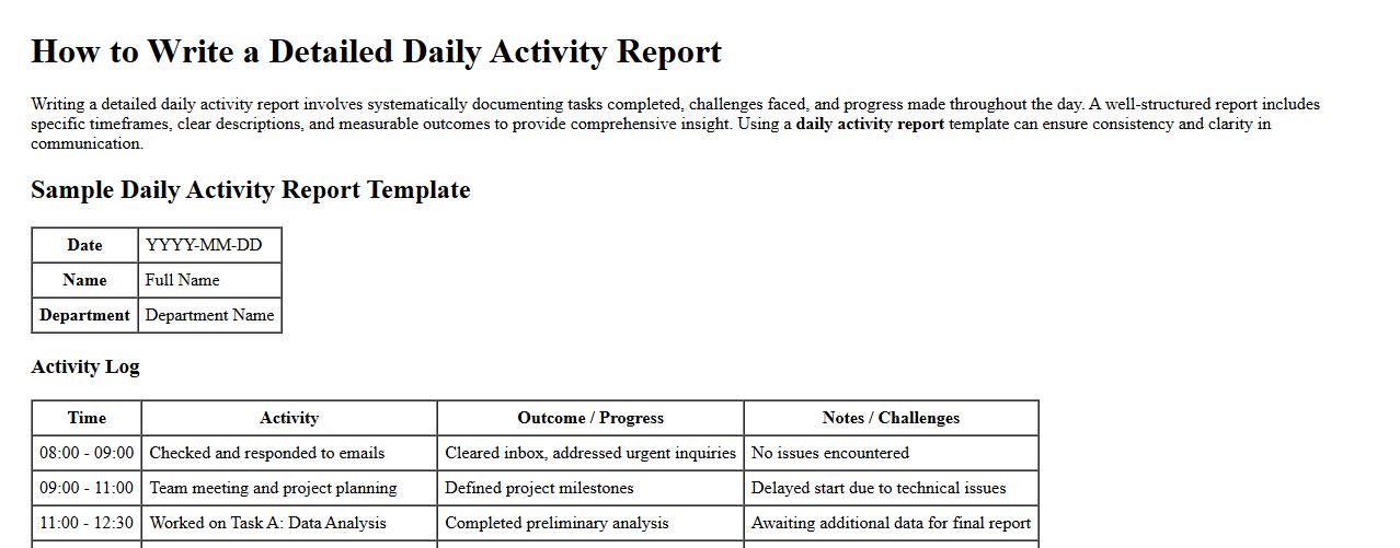 how to write a detailed daily activity report image preview