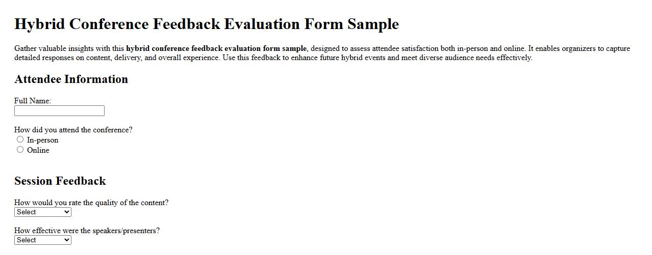 Hybrid conference feedback evaluation form sample image preview