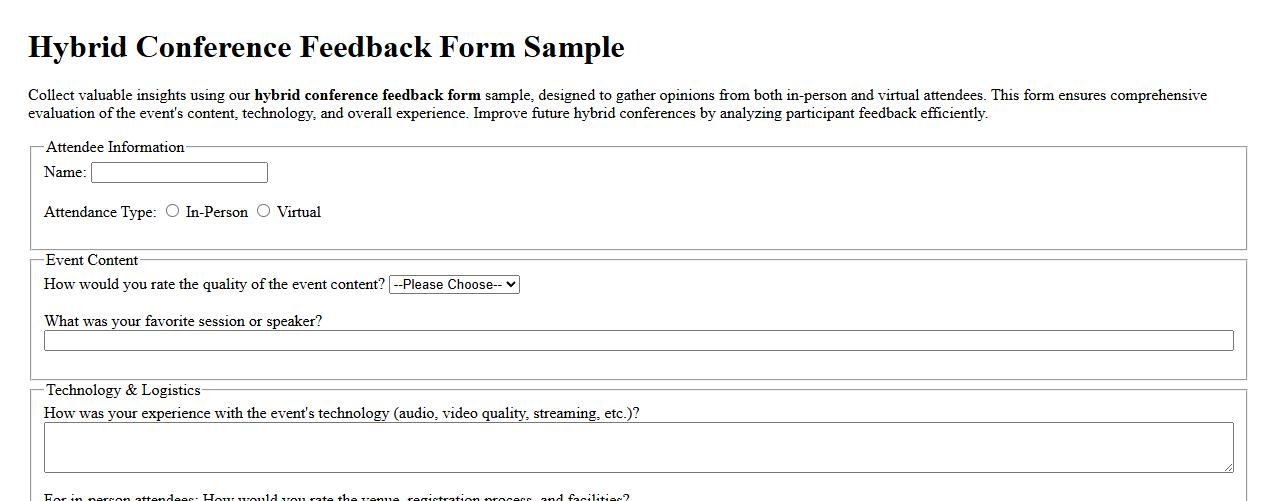 Hybrid conference feedback form sample image preview