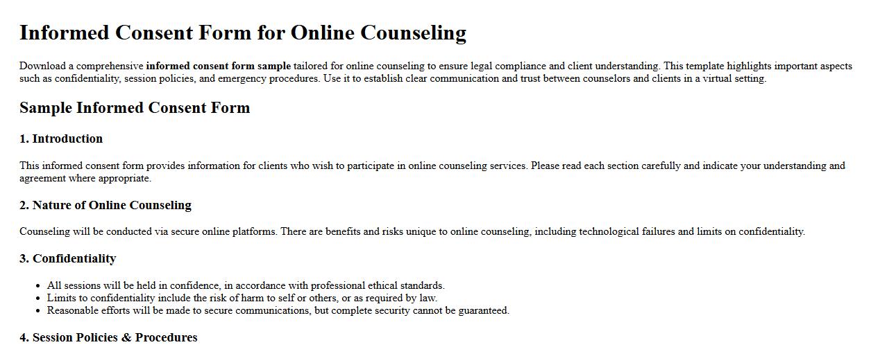 Informed consent form sample for online counseling image preview
