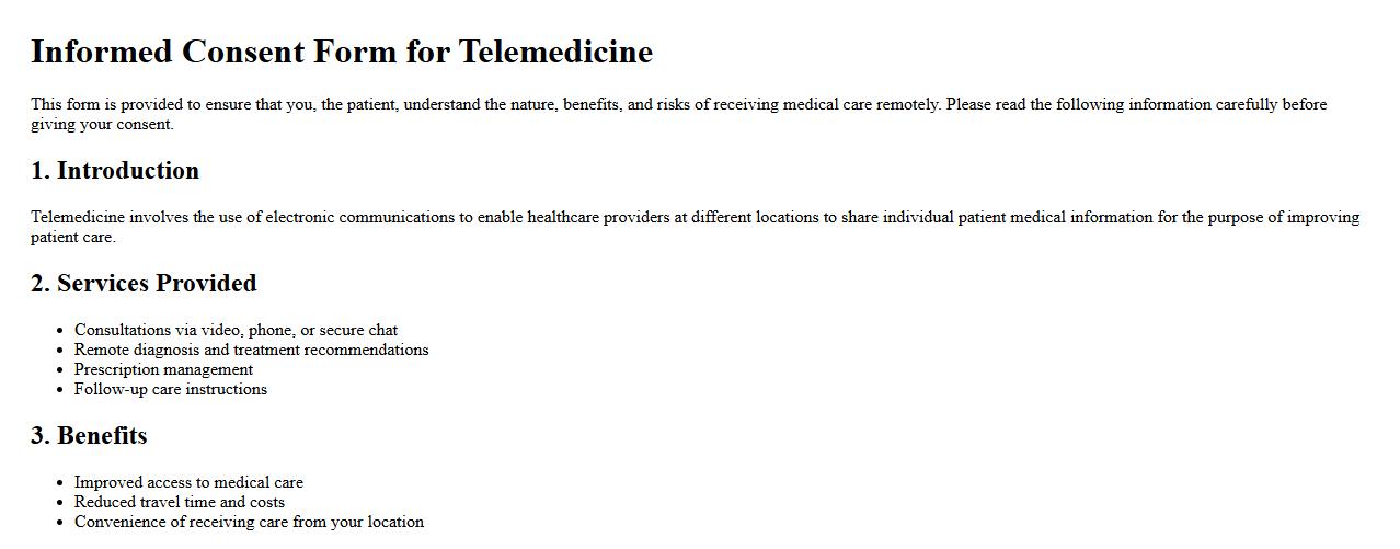 Informed consent form sample for telemedicine image preview