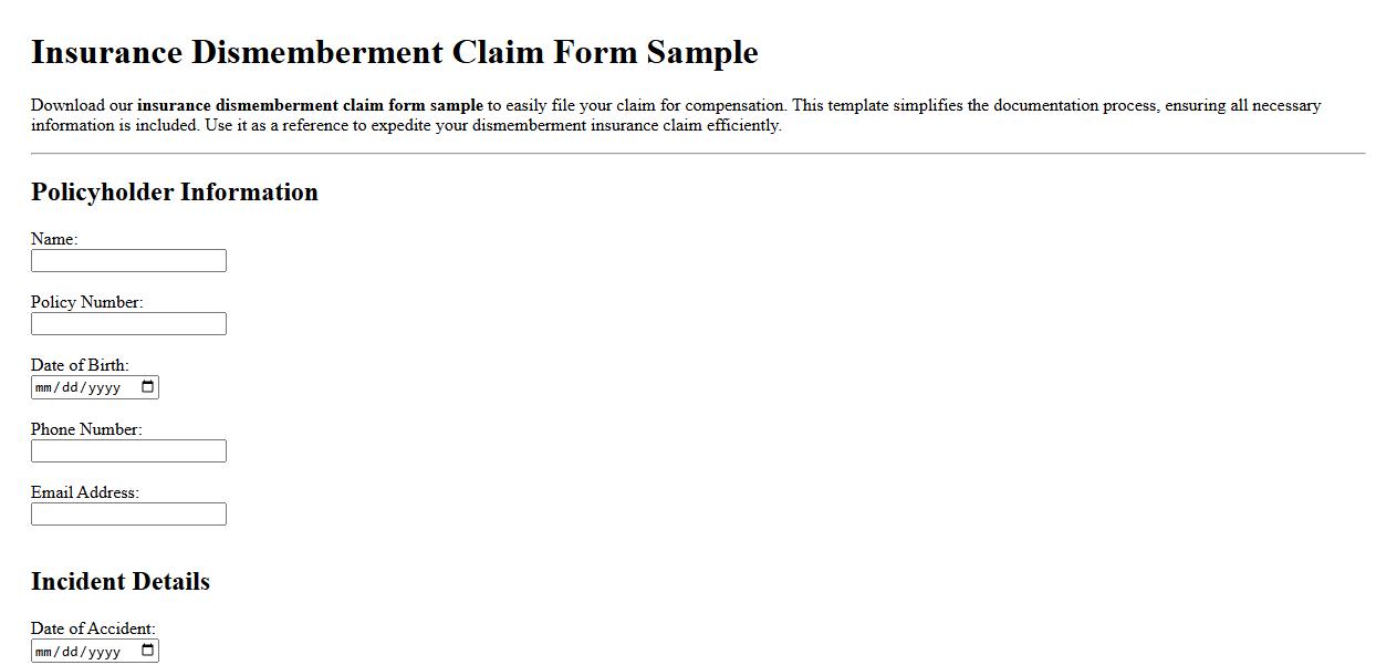 insurance dismemberment claim form sample image preview