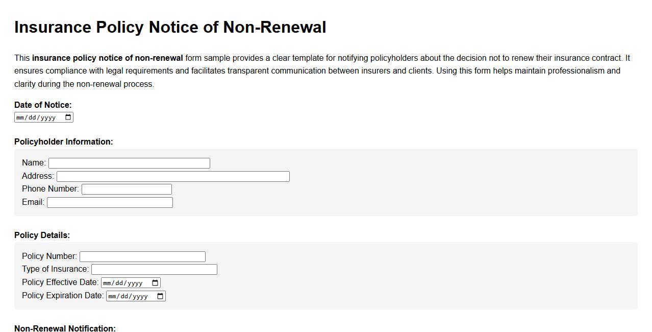 insurance policy notice of non-renewal of contract form sample image preview