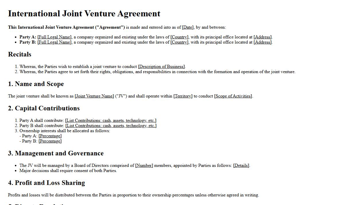 International joint venture agreement form sample doc image preview