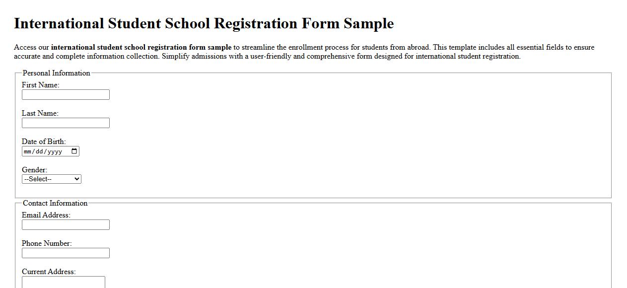 International student school registration form sample image preview