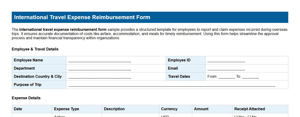 international travel expense reimbursement form sample image preview