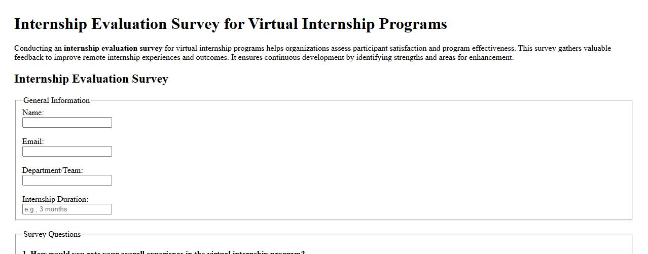 Internship evaluation survey for virtual internship programs image preview