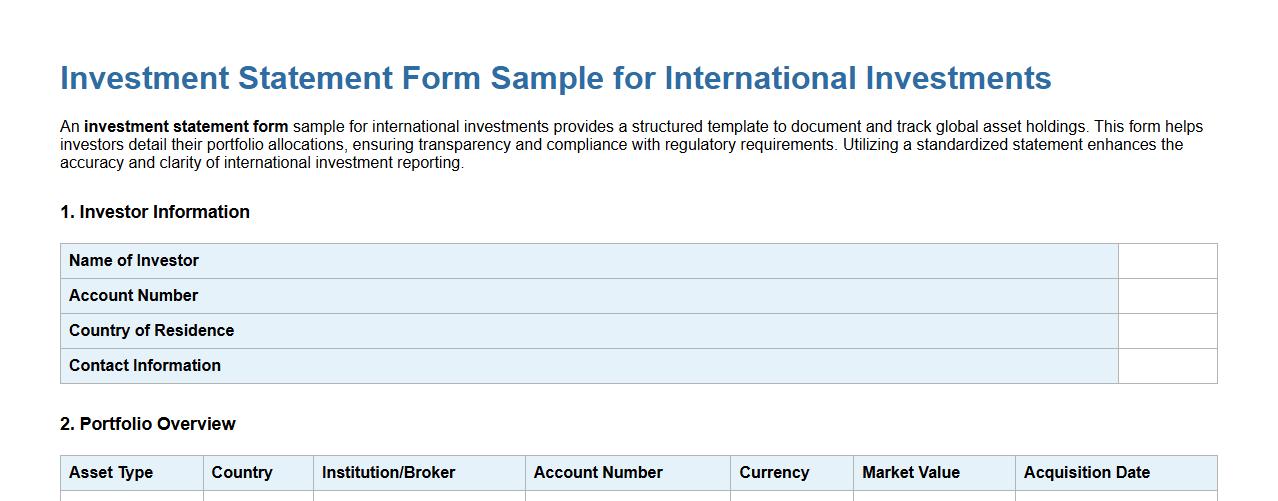Investment statement form sample for international investments image preview