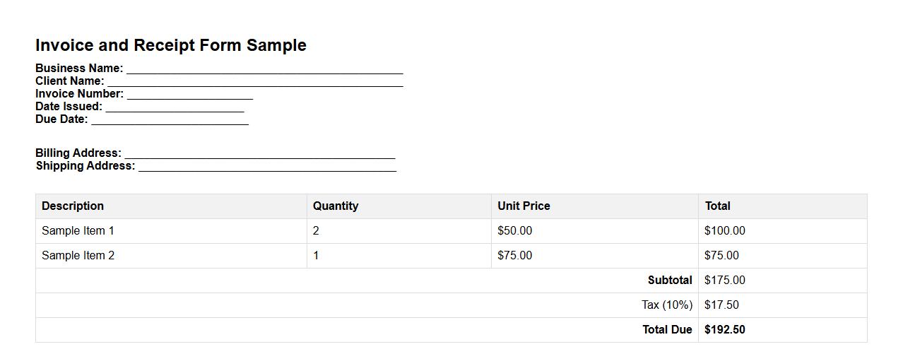 invoice and receipt form sample with payment terms image preview