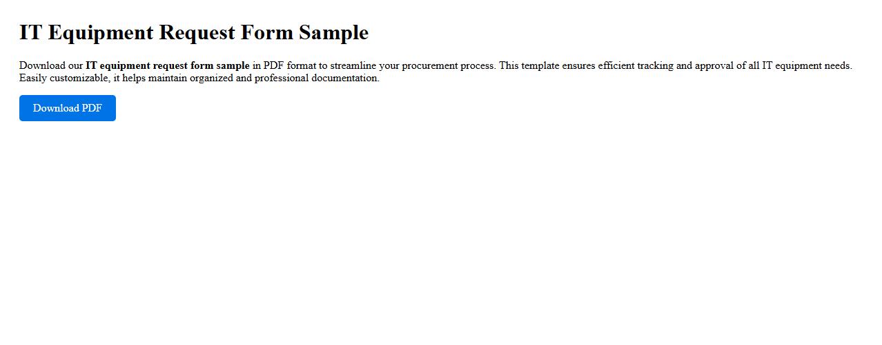 IT equipment request form sample in PDF format image preview