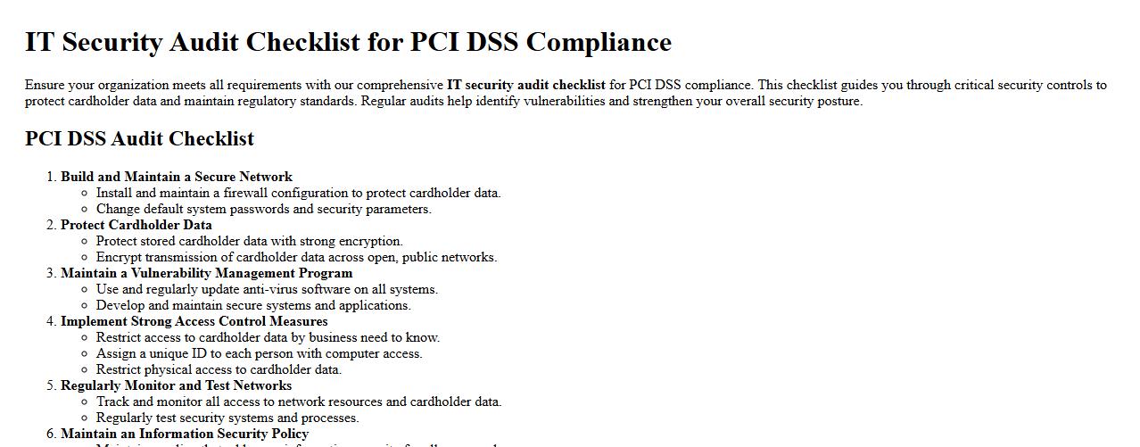 IT security audit checklist for PCI DSS compliance image preview