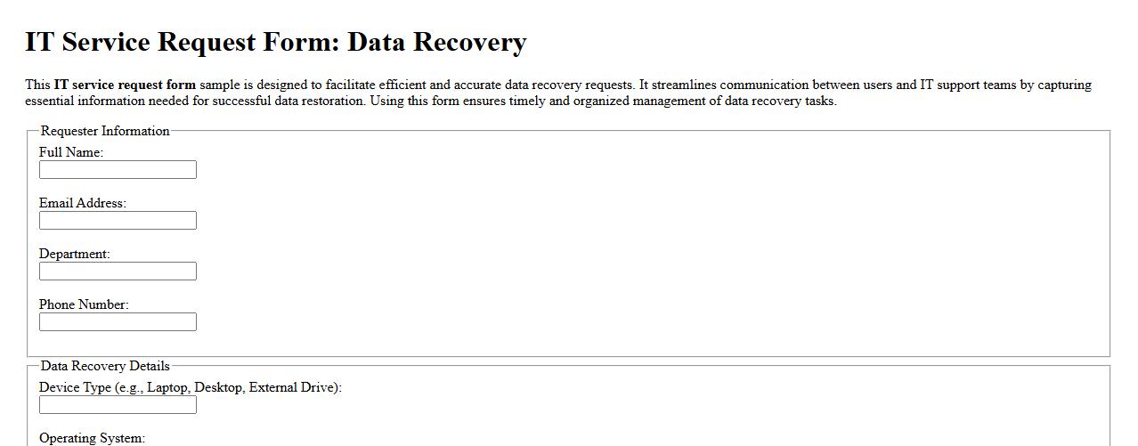 IT service request form sample for data recovery image preview
