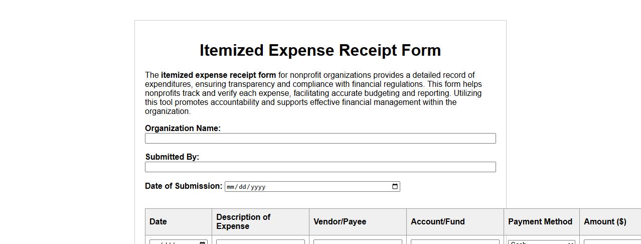 itemized expense receipt form for nonprofit organizations image preview