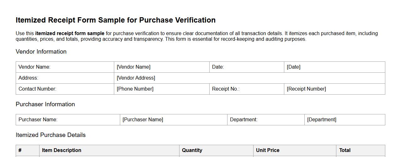 itemized receipt form sample for purchase verification image preview