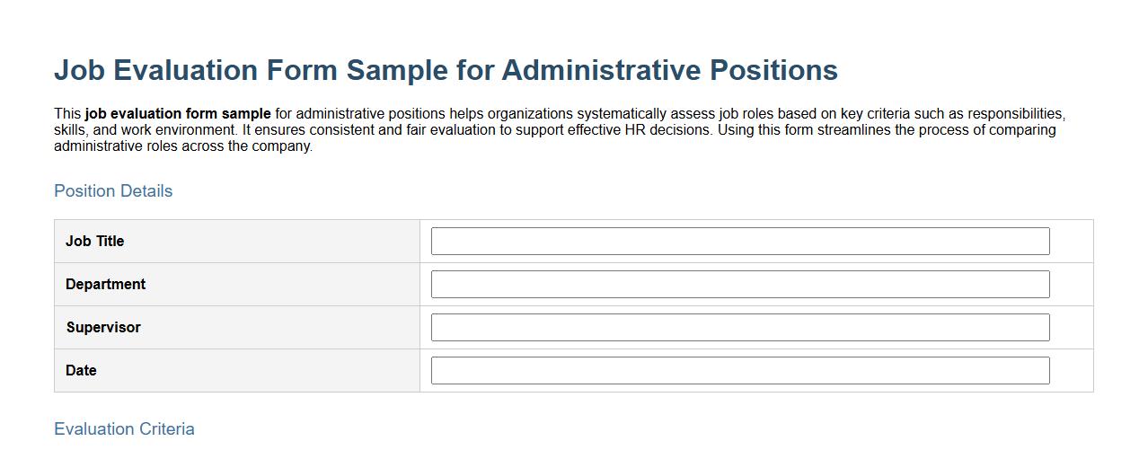Job evaluation form sample for administrative positions image preview