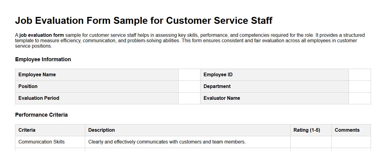 Job evaluation form sample for customer service staff image preview