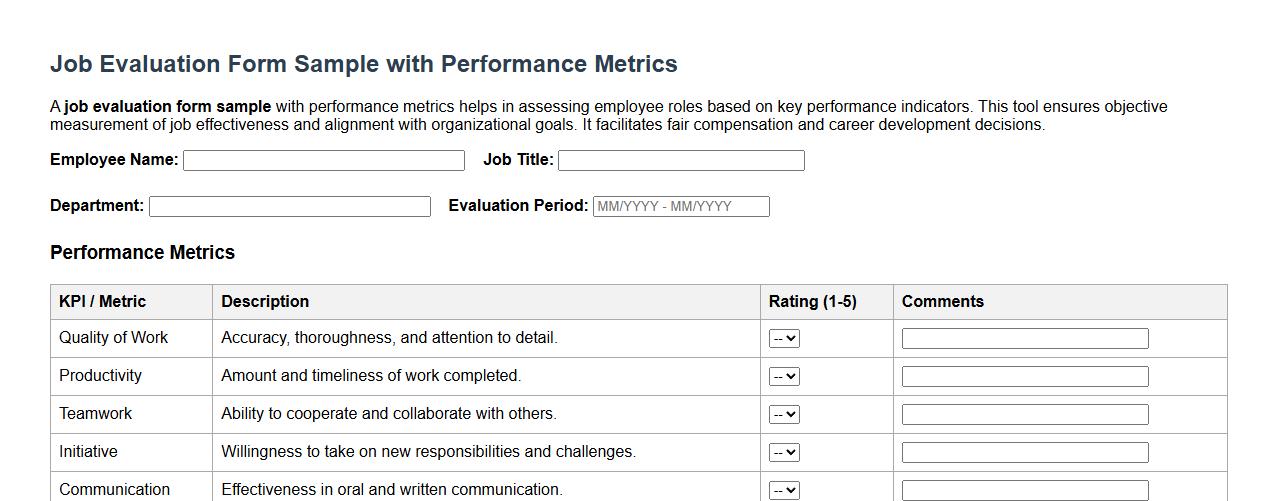 Job evaluation form sample with performance metrics image preview
