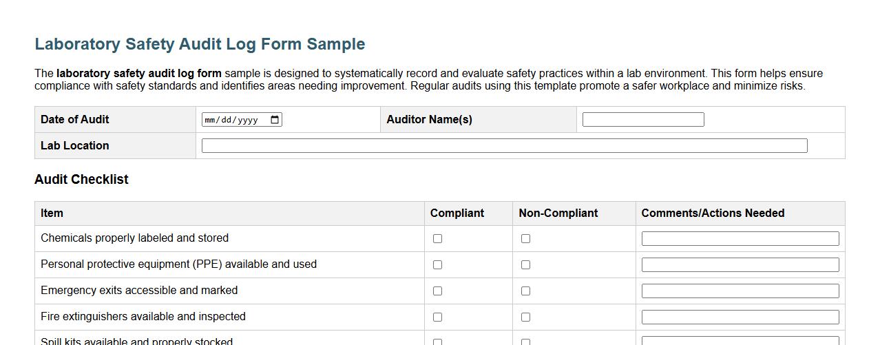 laboratory safety audit log form sample image preview