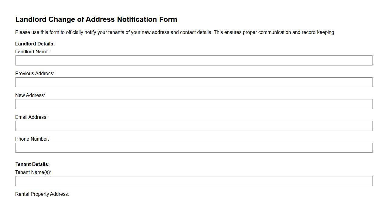 Landlord change of address notification form sample image preview