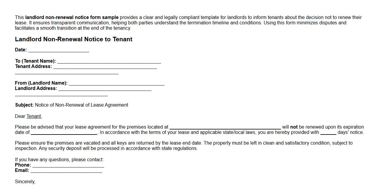 landlord non-renewal notice form sample for tenant image preview