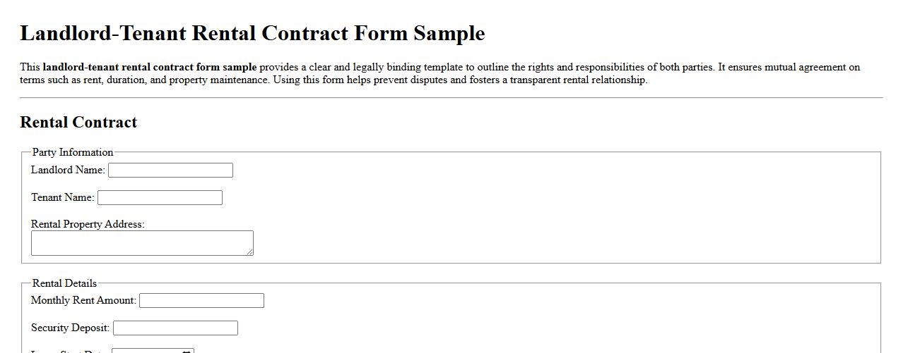 Landlord-tenant rental contract form sample image preview