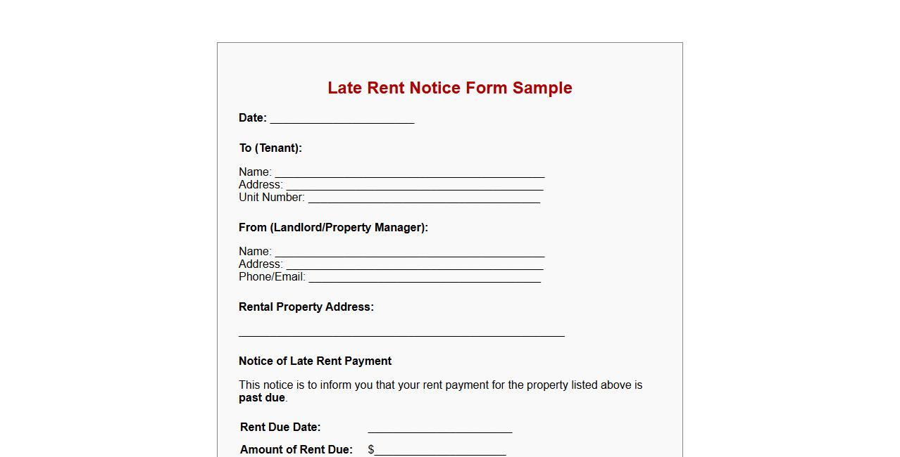 Late rent notice form sample for residential tenants image preview