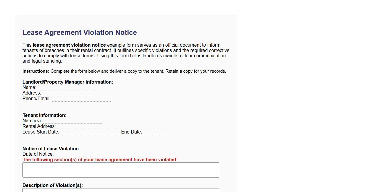 lease agreement violation notice example form image preview