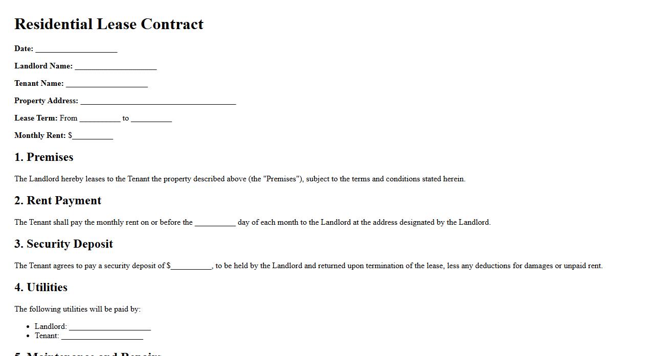 Lease contract form sample including maintenance clause image preview