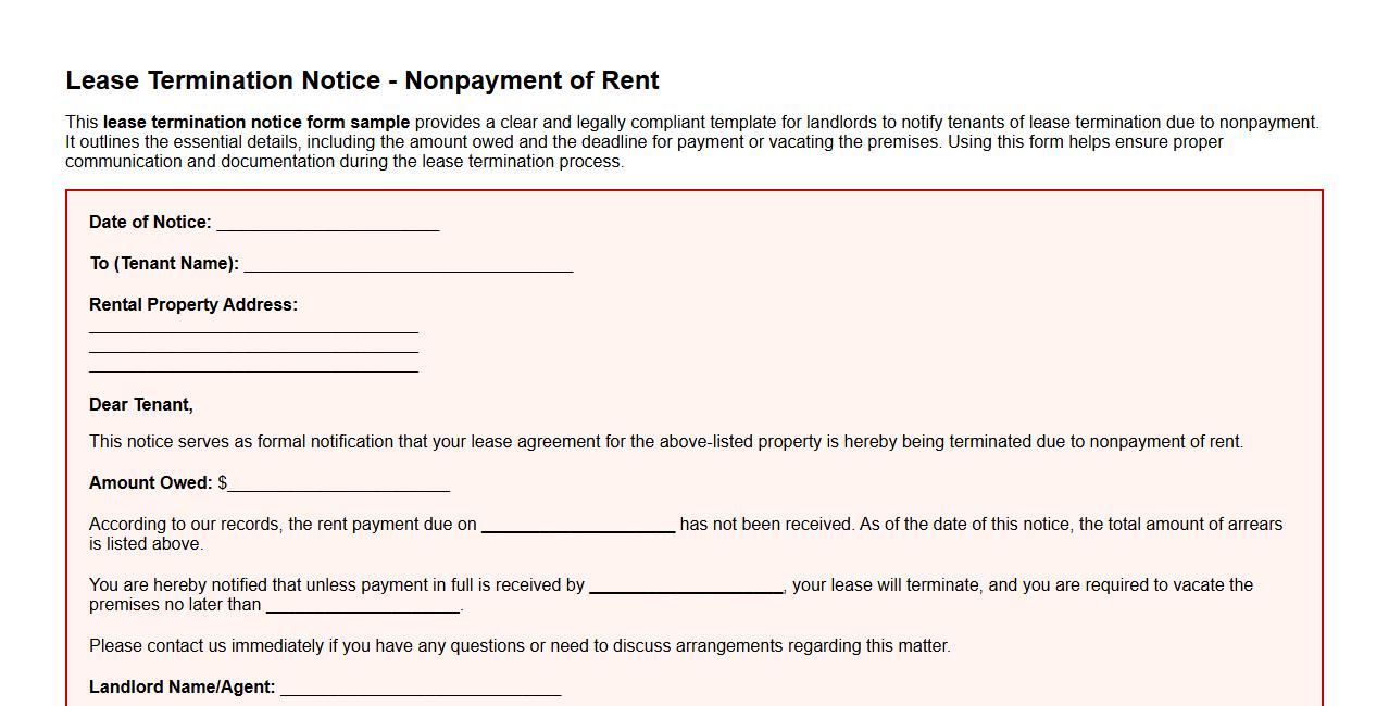 lease termination notice form sample due to nonpayment image preview
