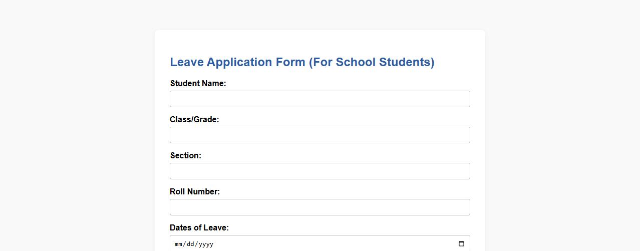 Leave application form sample for school students image preview