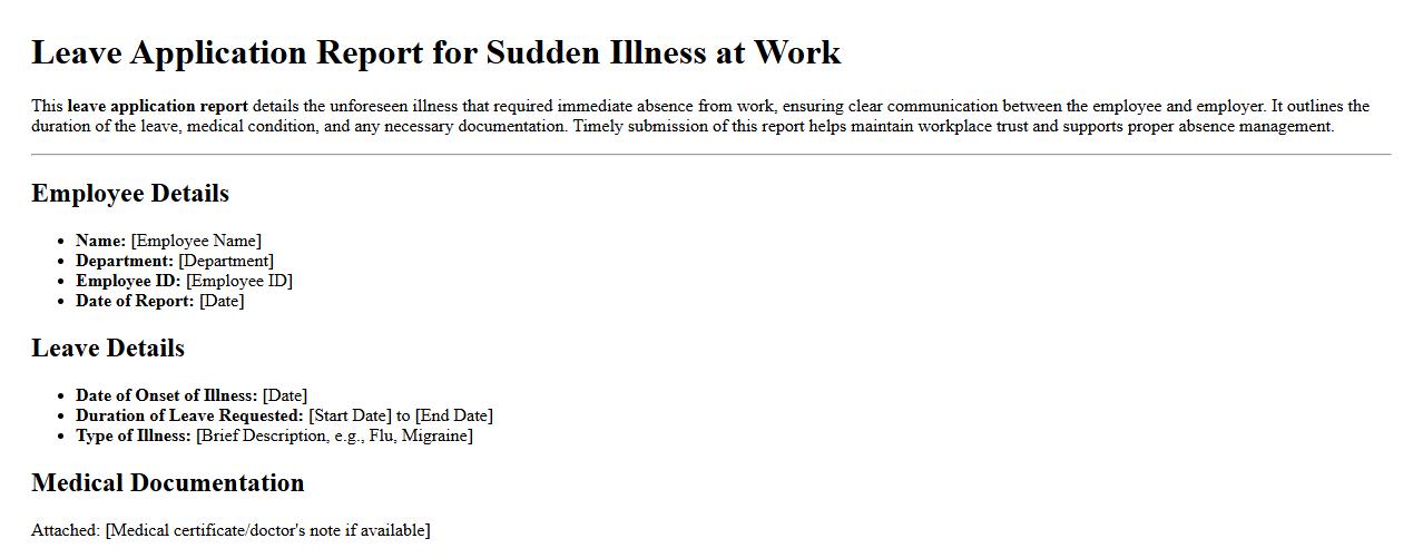 Leave application report for sudden illness at work image preview