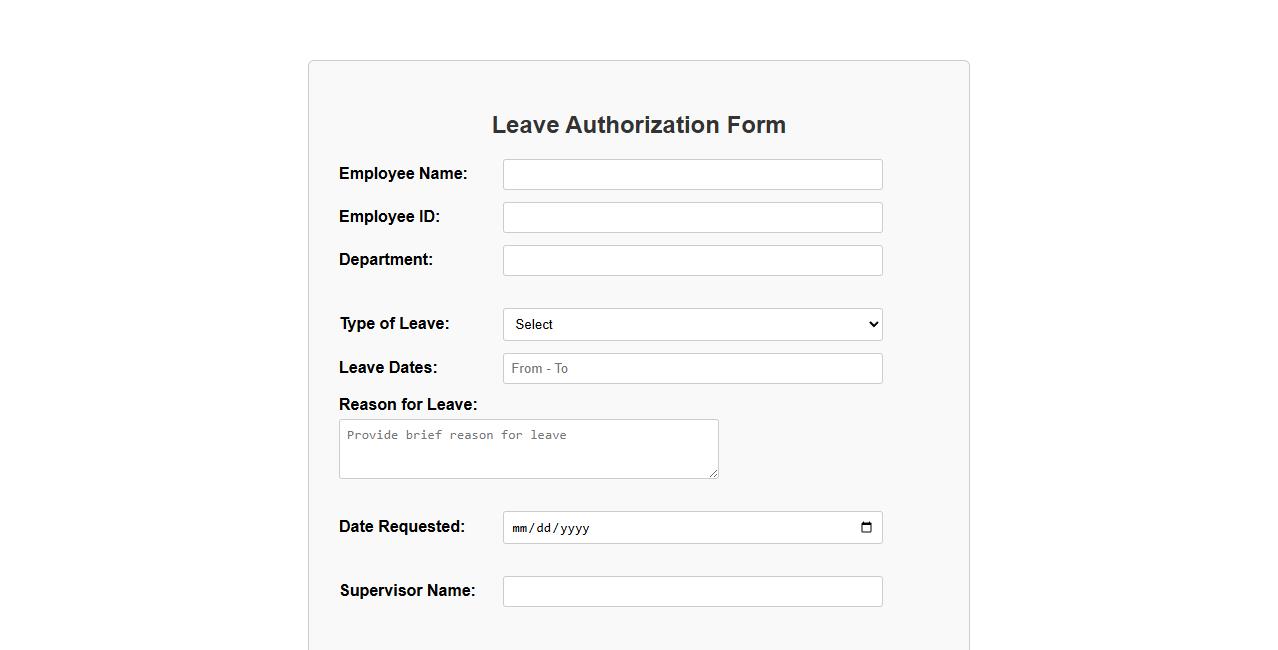 leave authorization form sample with reason for leave image preview